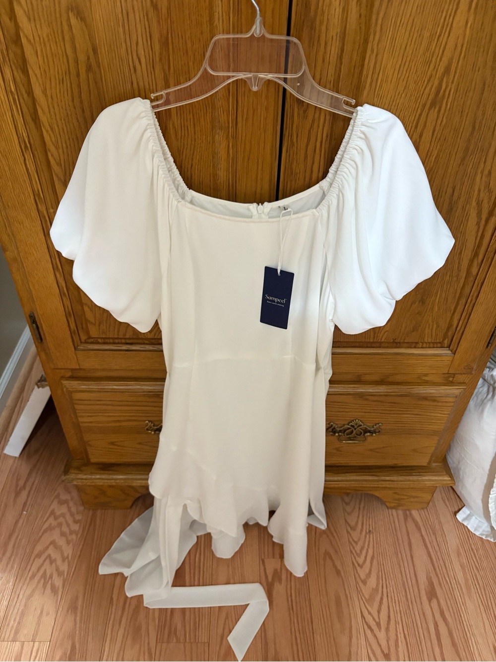 White Puff-Sleeve Mini Dress